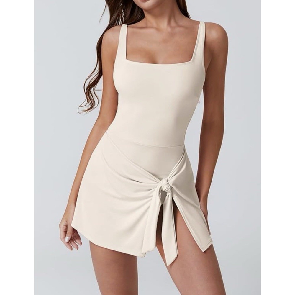 Sleeveless Square-Neck One-Piece Swimsuit with Side Tie in Cream - Picture 5 of 9